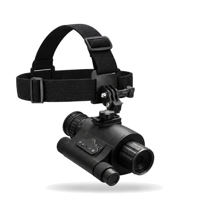 VIPER night vision monocular on its headstrap, button side, on white