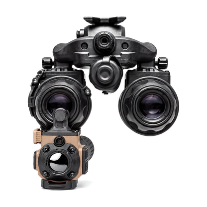 ADV-COTI clip-on thermal mounted on one tube of a Night Operators PVS-31 PRO dual tube night vision binocular