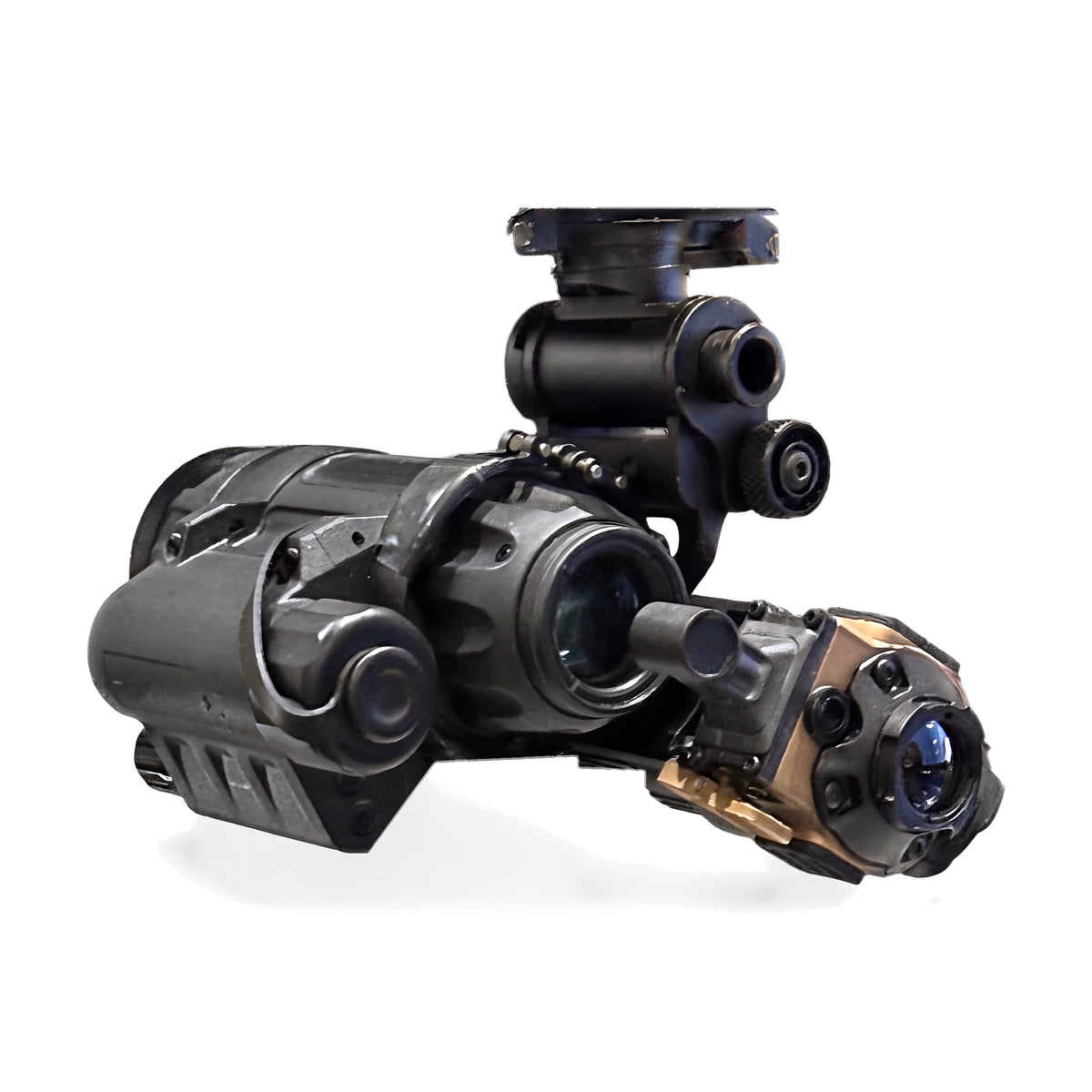 Close up: ADV-COTI clip-on thermal clamped on a PVS-14 PRO with its helmet arm