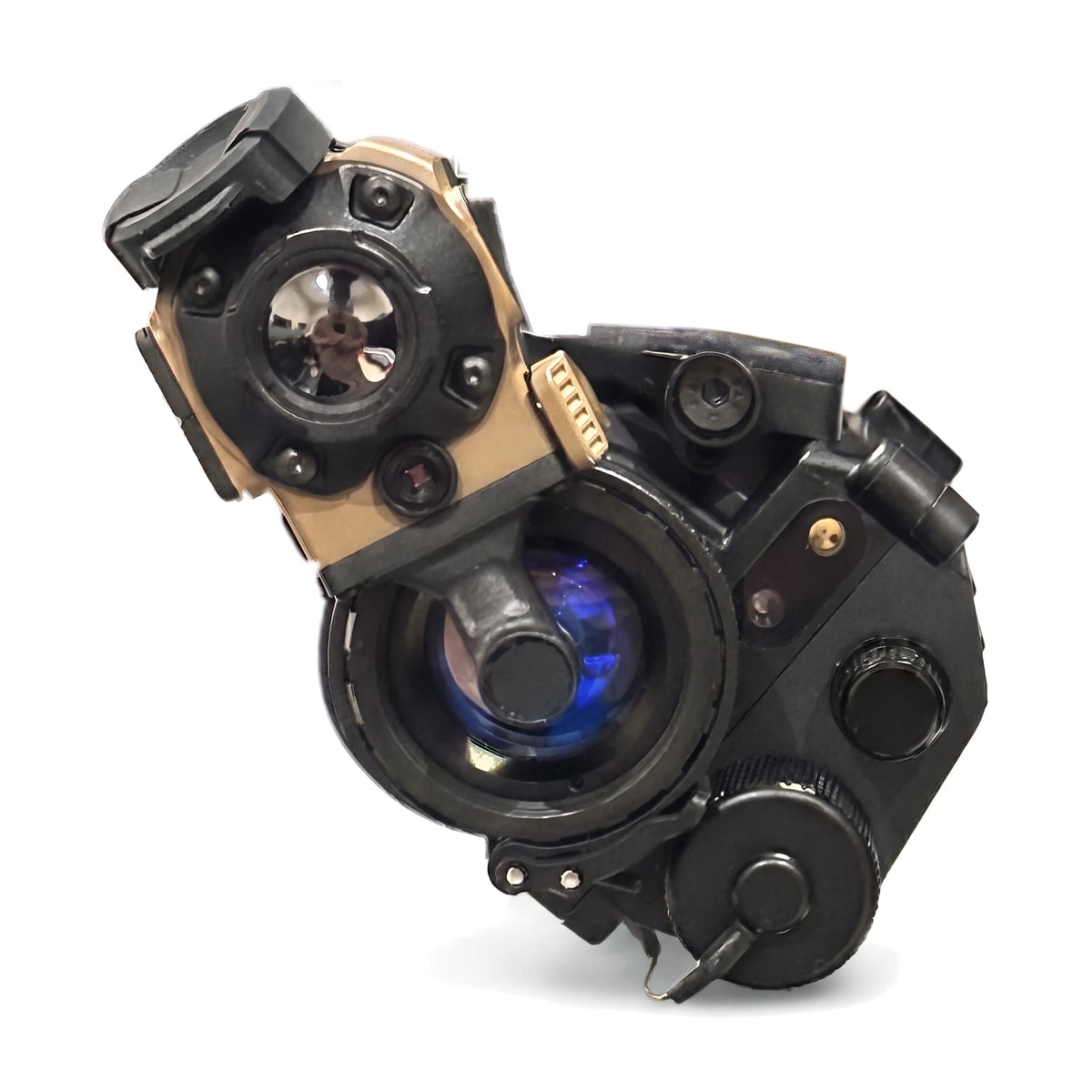 ADV-COTI clip-on thermal on a Night Operators PVS-14 standard, seated high on the side of the objective at about 11 o'clock, front view