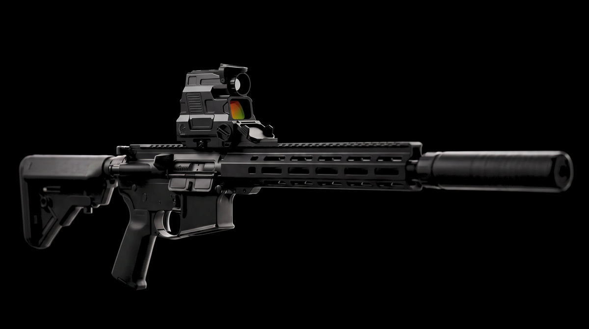 Night Operators HYBRID. On a suppressed rifle, side view