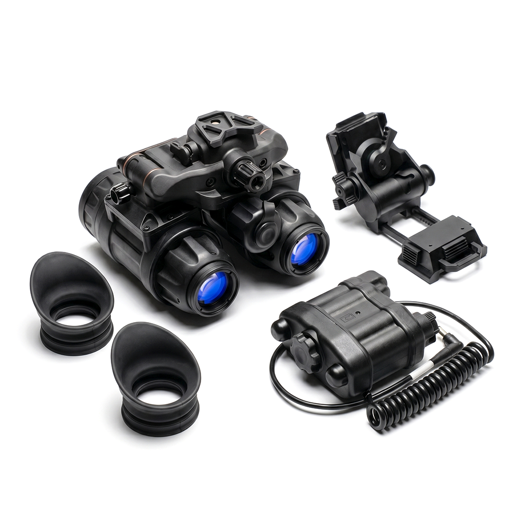 PVS-31 PRO dual-tube night vision binocular kit with mount, battery pack, and eyecups