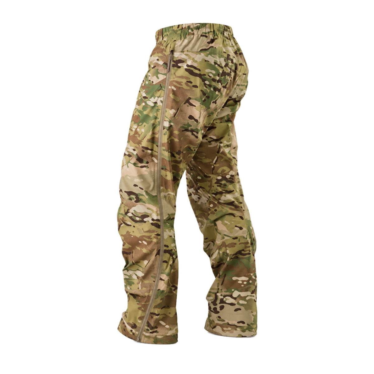 TALON Hardshell Pants, Multicam, side view with the full length side zip