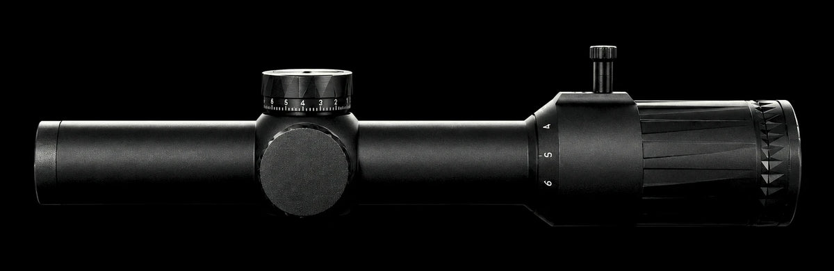 Night Operators VD 1-6, side view on black: turrets, brightness dial, throw lever and eyepiece